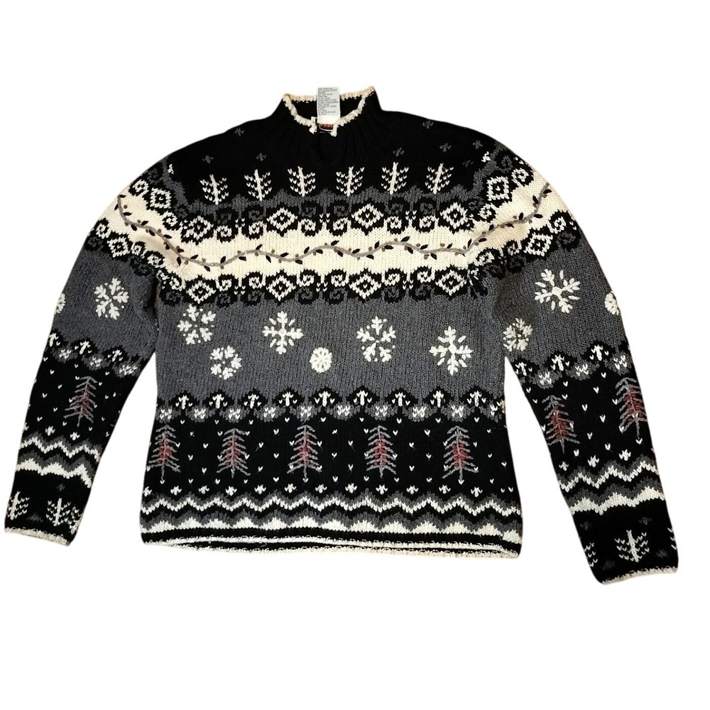 Talbots Fair Isle Knit‎ Women M Nordic Holiday Mock Neck Knit Pullover Sweater